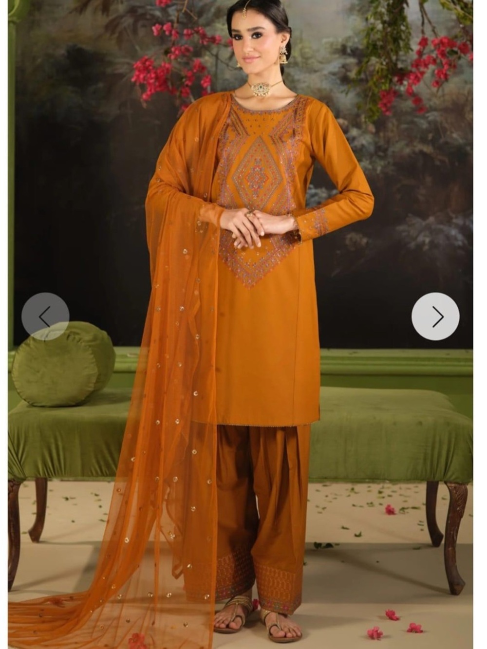 Embroidered Mustard Women’s Wide-Leg Dress Set